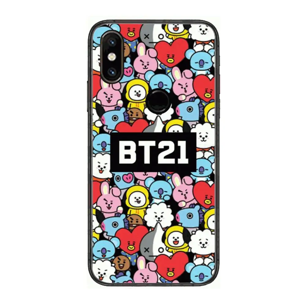 

Luxury Cartoon Cute BT21 Phone Case For xiaomi M2 C3 X3 F2 Lite NFC 6 5 x Poco k30 Pro Anime Black Cover Silicone Back Pretty