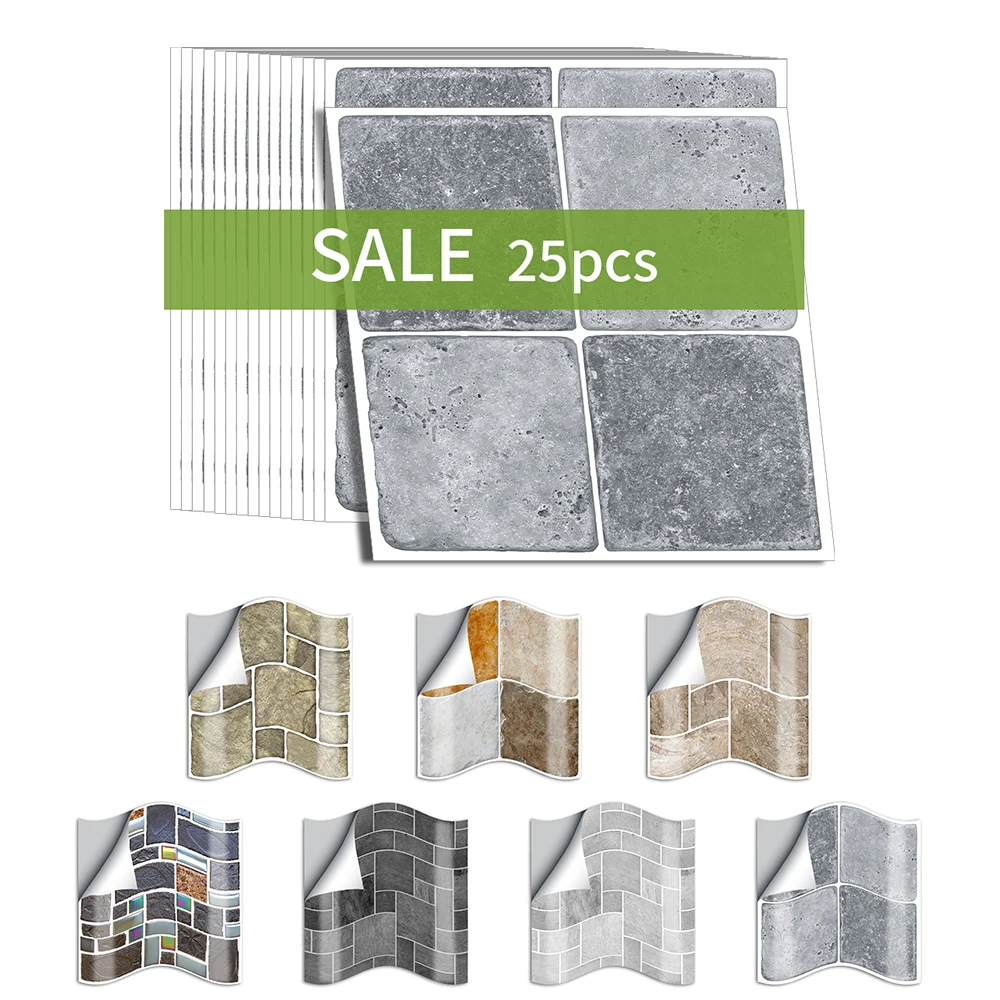 

Funlife 10/15cmx25pcs stone mosaic PVC Waterproof Self adhesive Wall / Tile Sticker For Kitchen Bathroom Furniture SJ013-SJ019