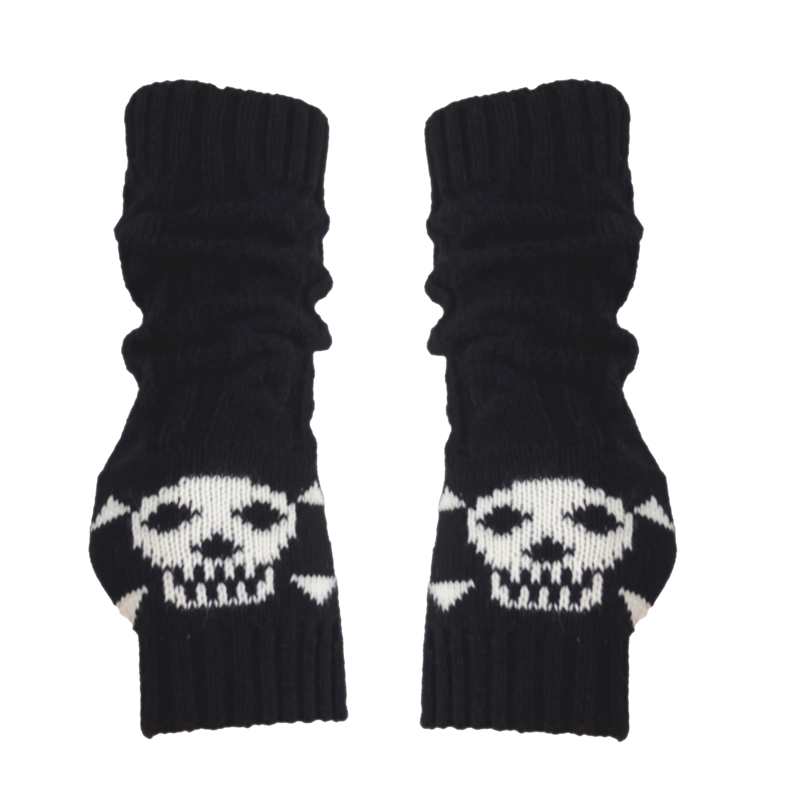 

Japanese Harajuku Black Skull Gloves Women Half Finger Knitting Warm Long Glove Gothic Punk Length Sleeve Fingerless Mittens
