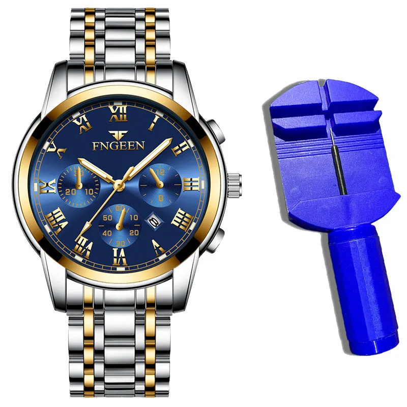 

Quartz Men's Watch Luxury Brand FEGEEN 30M Waterproof Calendar Analog Male Watch for Boyfriend Gift Stainless Steel Strap Clock