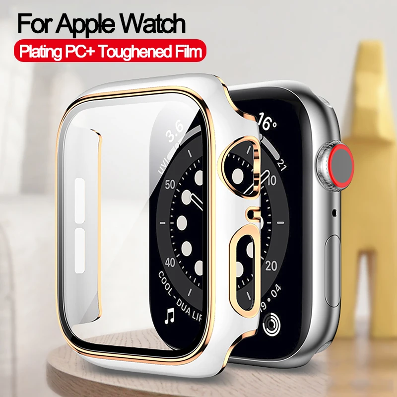 

Чехол с гальваническим покрытием для Apple Watch series 5 6 SE 44 мм 42 мм 40 мм 38 мм, бампер с полной защитой экрана для iWatch 6 5 4 3 2 1