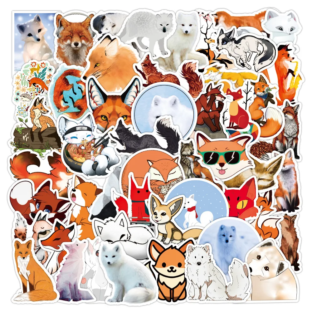 Pegatinas impermeables de zorro para decoraci&oacute;n de monopat&iacute;n, 50 Uds., equipaje DIY, taza de agua, ordenador, tel&eacute;fono m&oacute;vil, papeler&iacute;a-0