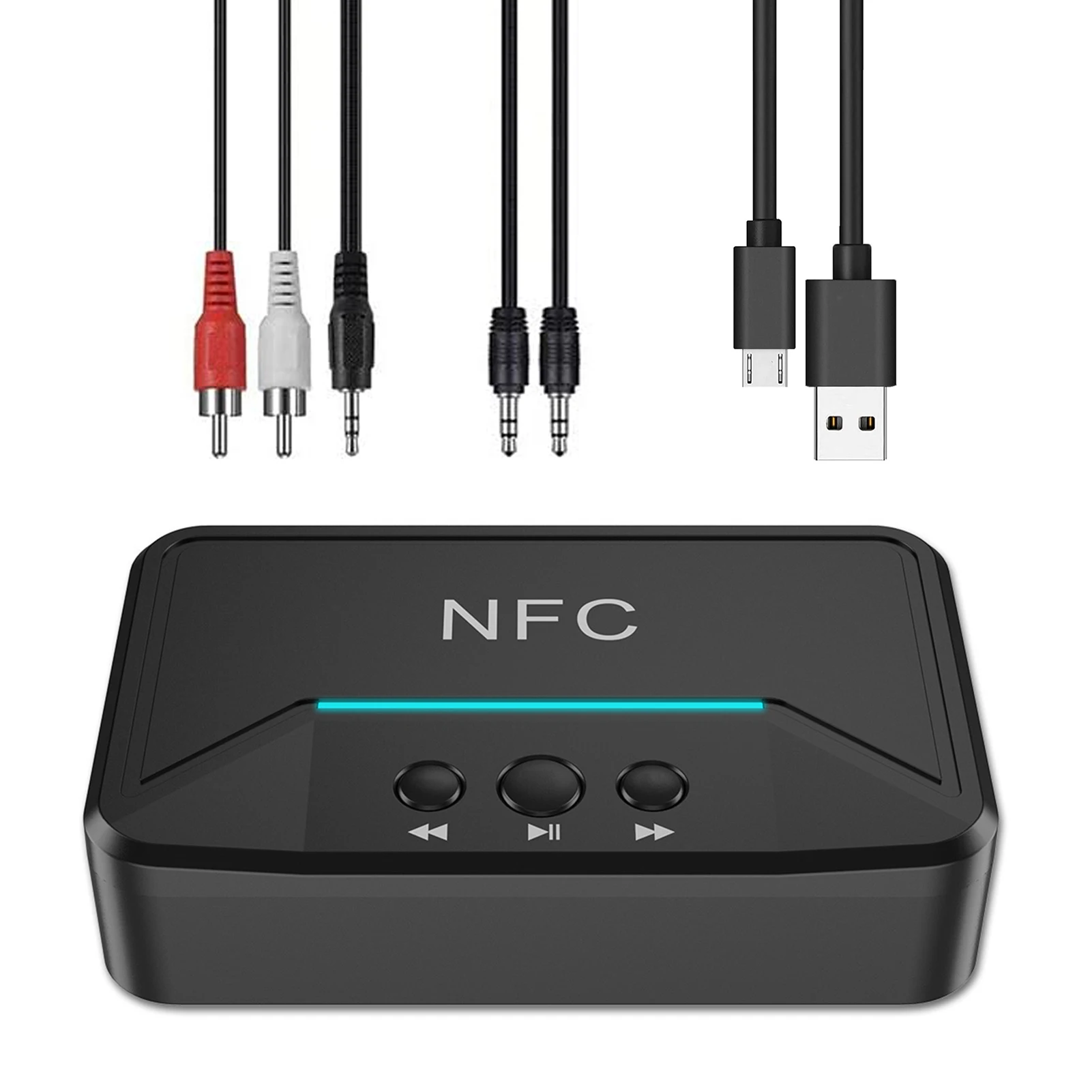 Nfc bluetooth 5.0 receptor de áudio 3.5mm aux jack rca adaptador sem fio estéreo usb reprodução inteligente para kit carro tv pc fácil de usar