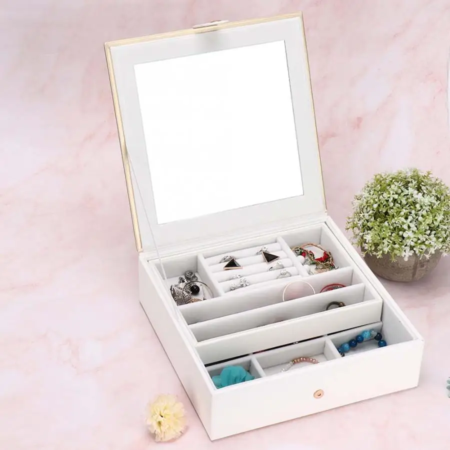 2 слоя PU серьги из кожи кольца коробка для хранения ювелирных изделий держатель