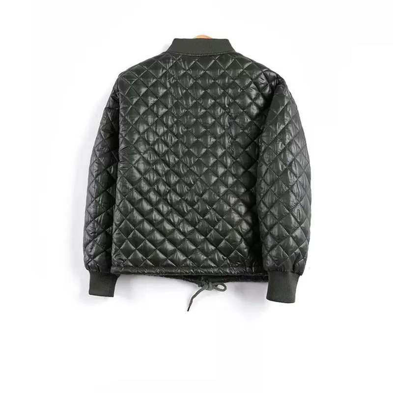 

Nlzgmsj Autumn Winter Women Army Green Black Cotton Padded Bomber Jackets Lady Argyle Zip Baseball Parkas Overcoat Outwear