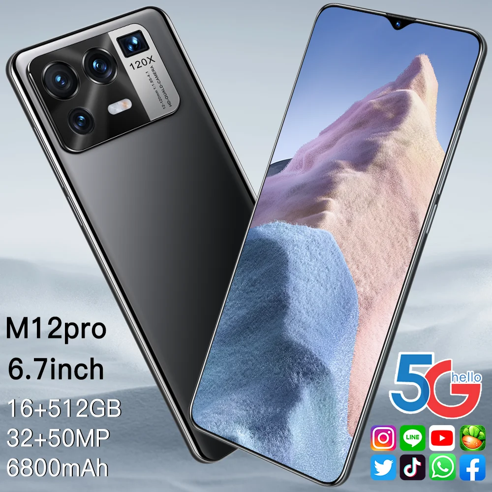 

Global Version Smartphone M12pro 6.7Inch 16GB+512GB Android10 Deca Core 4G 5G 6800mah 32MP+50MP MTK6899 New Telephone Celulares