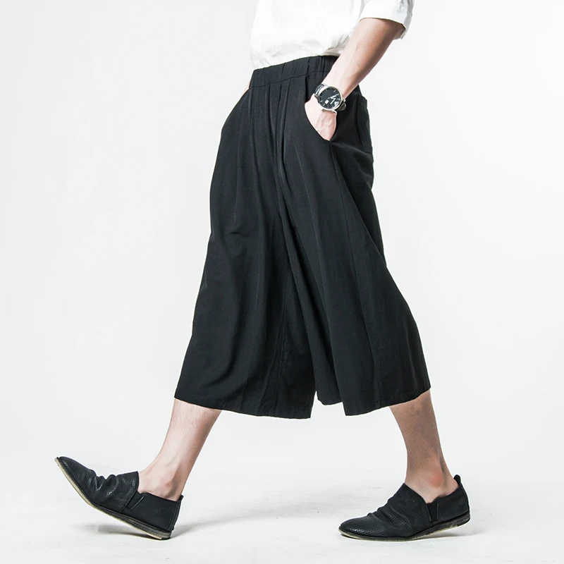 Men's trousers Spring/summer new loose wide leg trousers seven minutes trousers men's casual trousers large skirt Yamamoto style