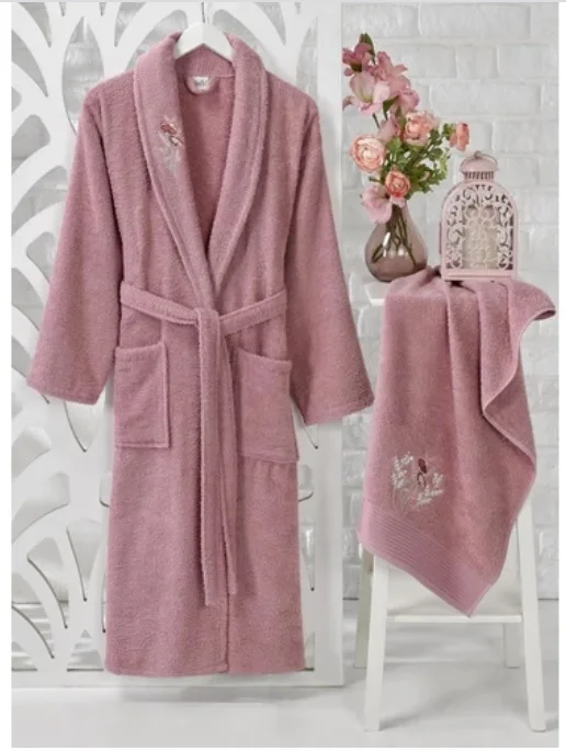 Men Women Bathrobe Set Couple Family Set Robe Warm Soft Cotton Winter 2021 Embroidered Bathrobe Face Towel