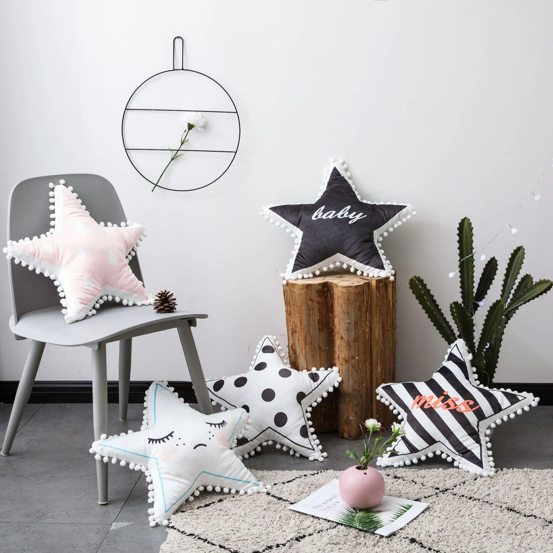 Плюшевая подушка с розовым облаком сердечком и звездой мягкая пушистая плюшевые