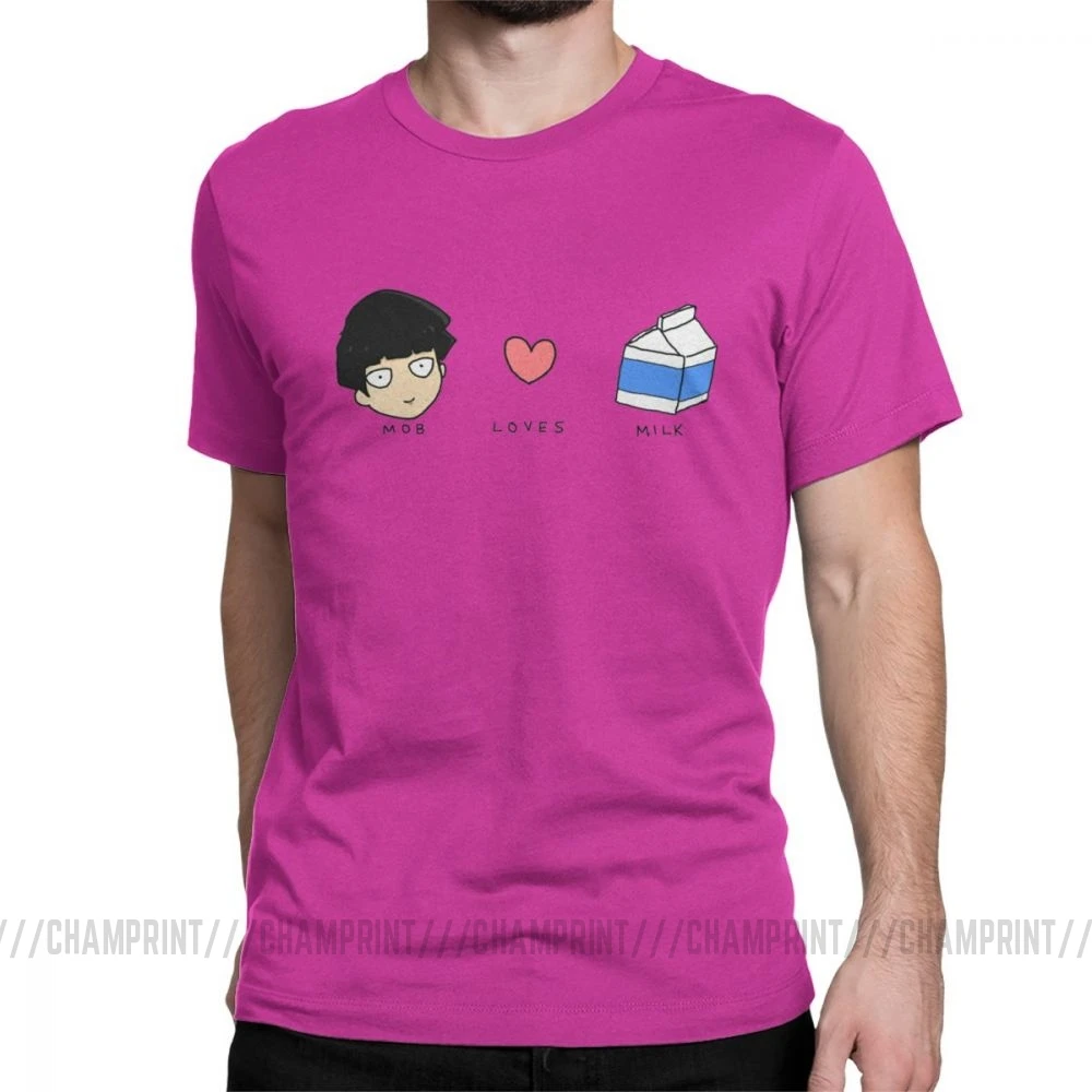Mob Loves Milk Mob Psycho 100 футболки мужские хлопковые новые футболки с круглым вырезом футболка с коротким рукавом Одежда с принтом - Цвет: Фуксия