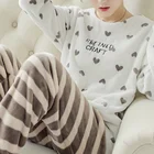 Женский фланелевый пижамный комплект, свободная теплая мягкая пижама с длинным рукавом и длинные штаны, одежда для сна, 2 предмета, Pjs, зима 2021