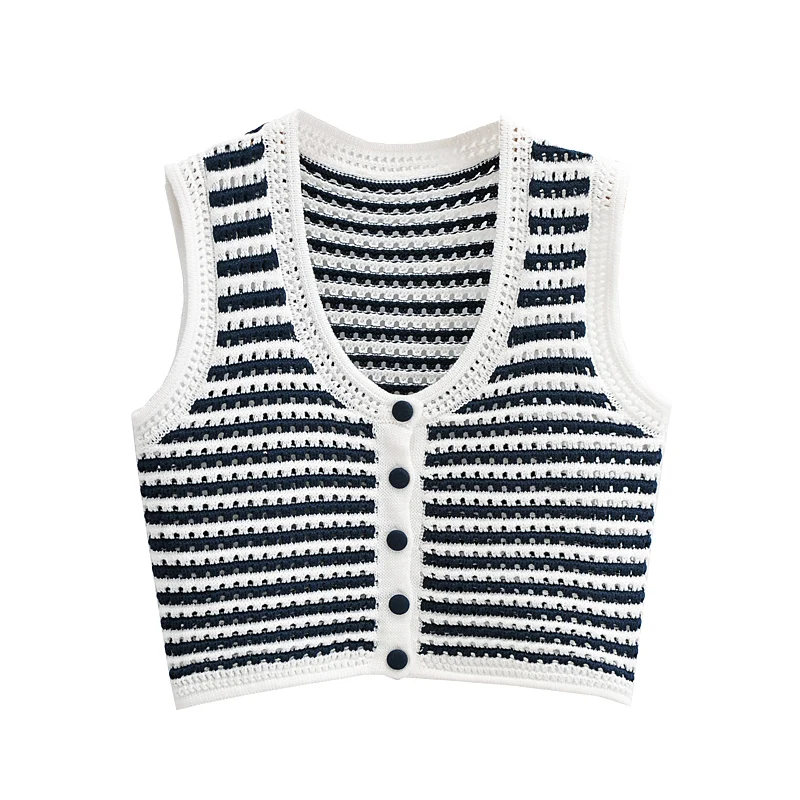 JC·KILIG 2021 Striped Hollow Out Short Sleeveless Knitted Vest S3194