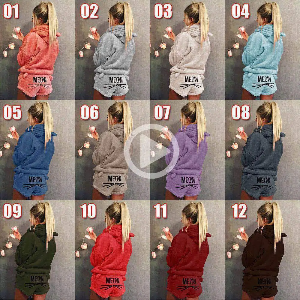 

Winter Warm Pyjamas Set Hooded Sleep Top and Short Women Fluffy Flannel Sleepwear Pajamas for Women Sexy Pajama Hooded Suit 5XL