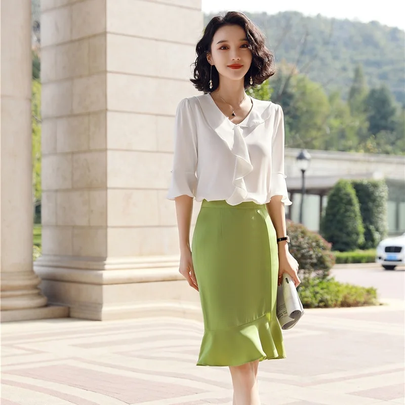 Женский костюм-двойка с юбкой и блузкой летний модный костюм брюками Белый Топ