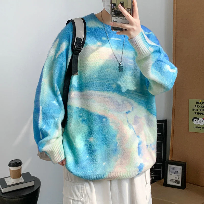 

O-neck Starry Sky Print Men's Sweater Korean Casual Sweater Men Fashion Loose Pullover Sweater Men Streetwear Plus Size Sweater