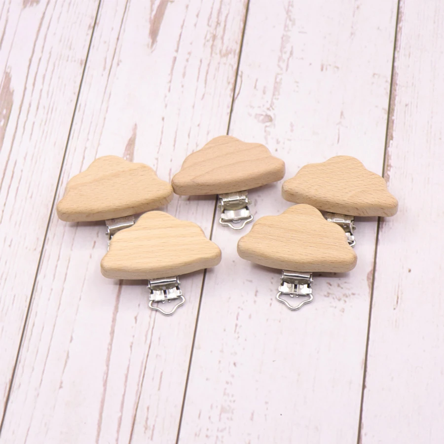 Clip para chupete de haya, elefante peque&ntilde;o, estrella, coraz&oacute;n, p&aacute;jaro, nube, dientes de beb&eacute;, accesorios de cadena preferidos DIY, 5 uds.-3