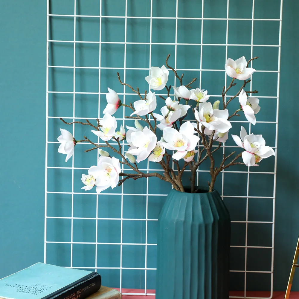 

High Quality 3D Silk Magnolia Branch Artificial Flowers Wedding Decorate Fake Flower Home Party Accessory
