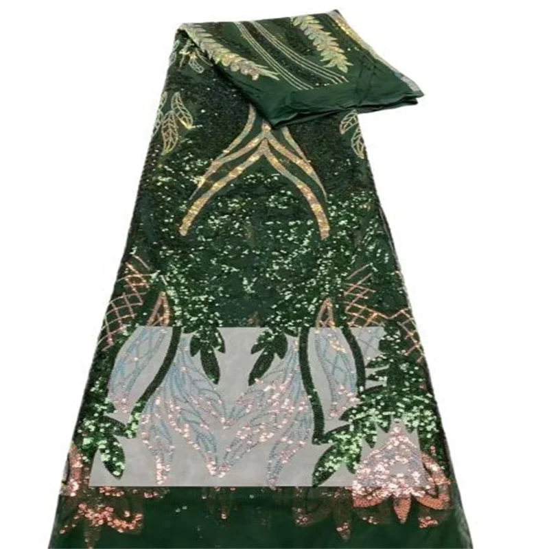 Зеленая/Золотая новейшая дешевая вышитая французская Тюлевая кружевная ткань с