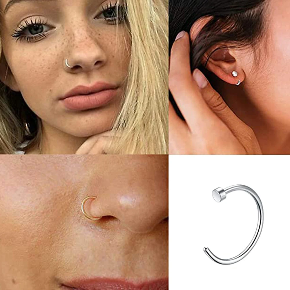 24pcs Septum Ring Surgical Stainless Steel Captive Bead C Shape Thin Lip Earlobe Helix Cartilage Piercing Hoop 8/10mm Set | Украшения и