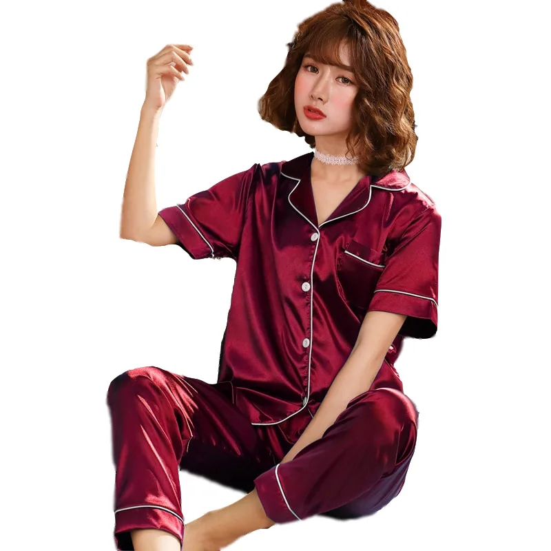 

Woman Pajamas Long Pants Short Sleeve Pijama Printed Female Leisure Pyjamas