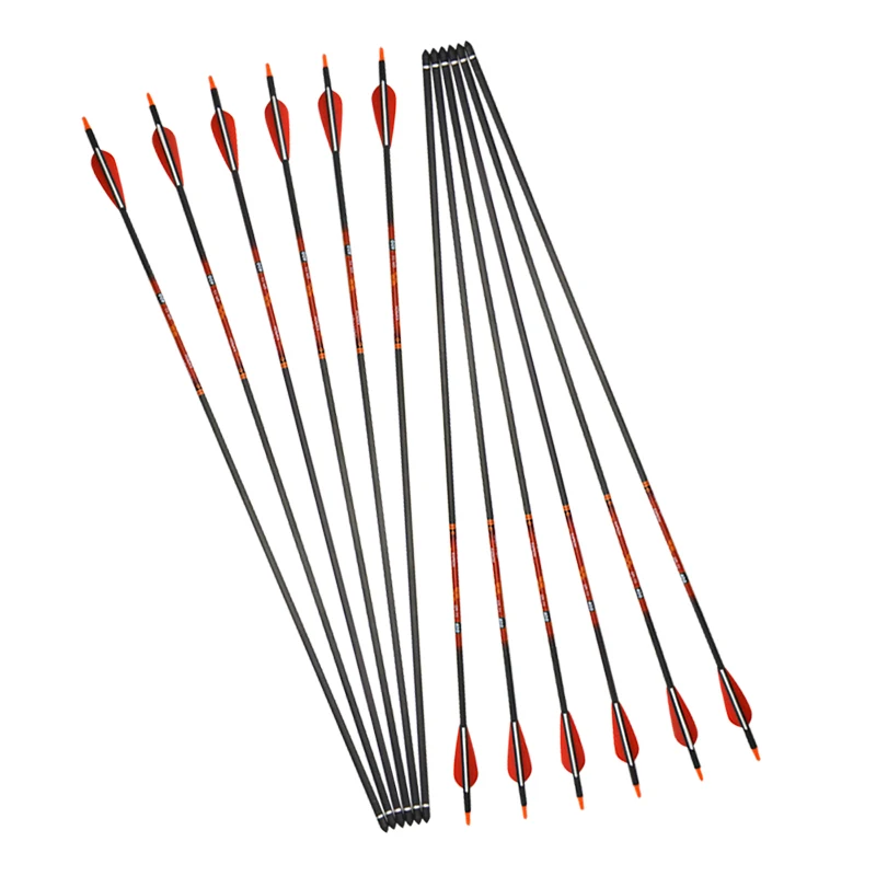 

6/12pcs Spine 400 Archery Pure Carbon Arrow ID 6.2mm with Replaceable Arrowheads For Recuvre /Compound Bow Hunting Shooting