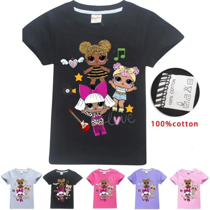 Топы для девочек футболка с мультяшным принтом Lol забавная повседневная одежда
