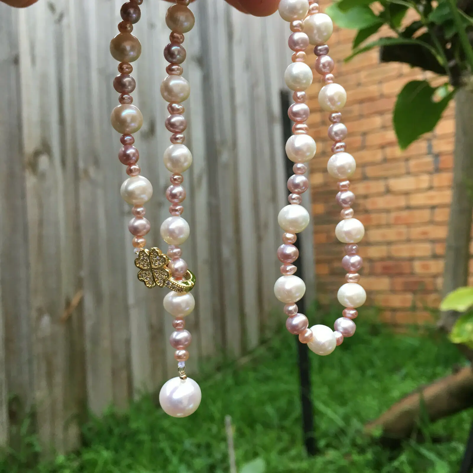 

Hot sell white purple freshwater cultured pearl micro inlay zircon buckle flower necklace 50cm long