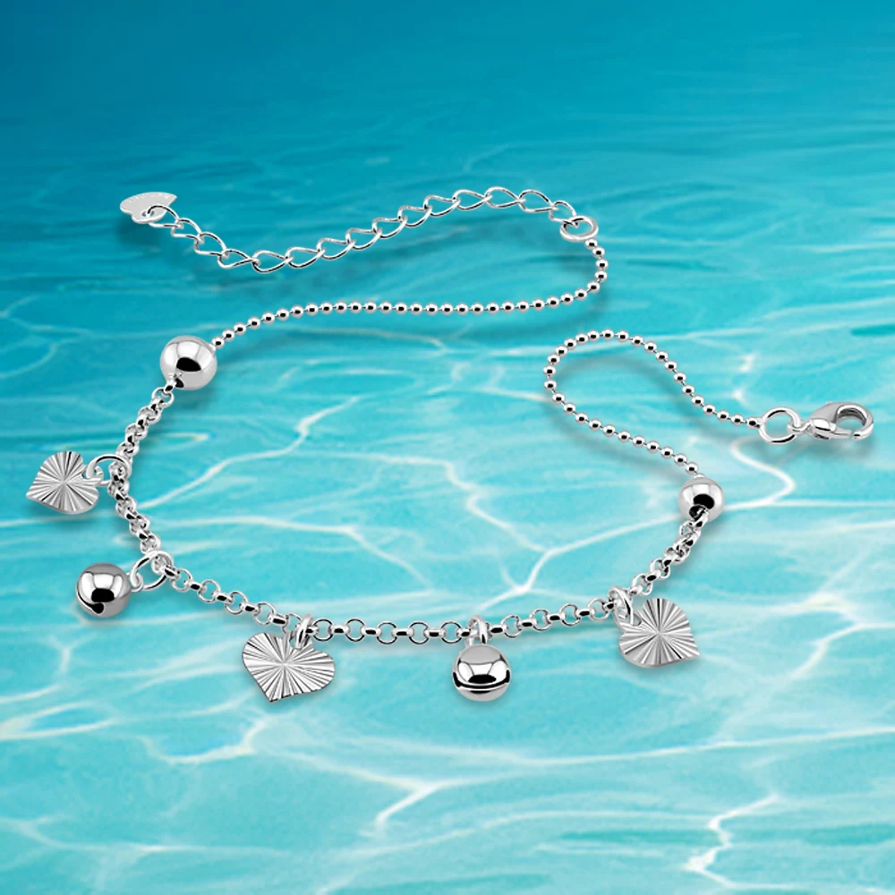 Модный браслет на ногу для девочек подвески в виде сердца/колокольчика из
