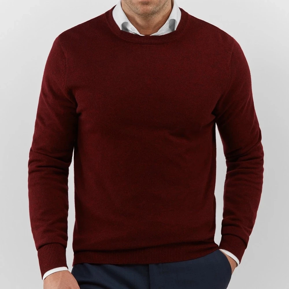 Мужской вязаный шерстяной свитер однотонный Повседневный хлопковый пуловер с