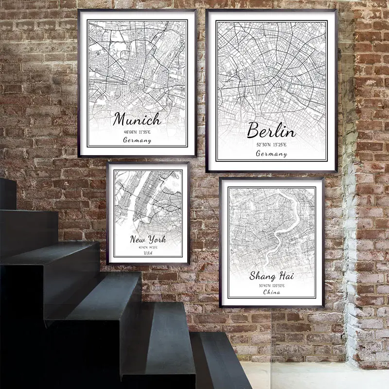 Минималистский всемирно известный город карта Берлина Картина на холсте