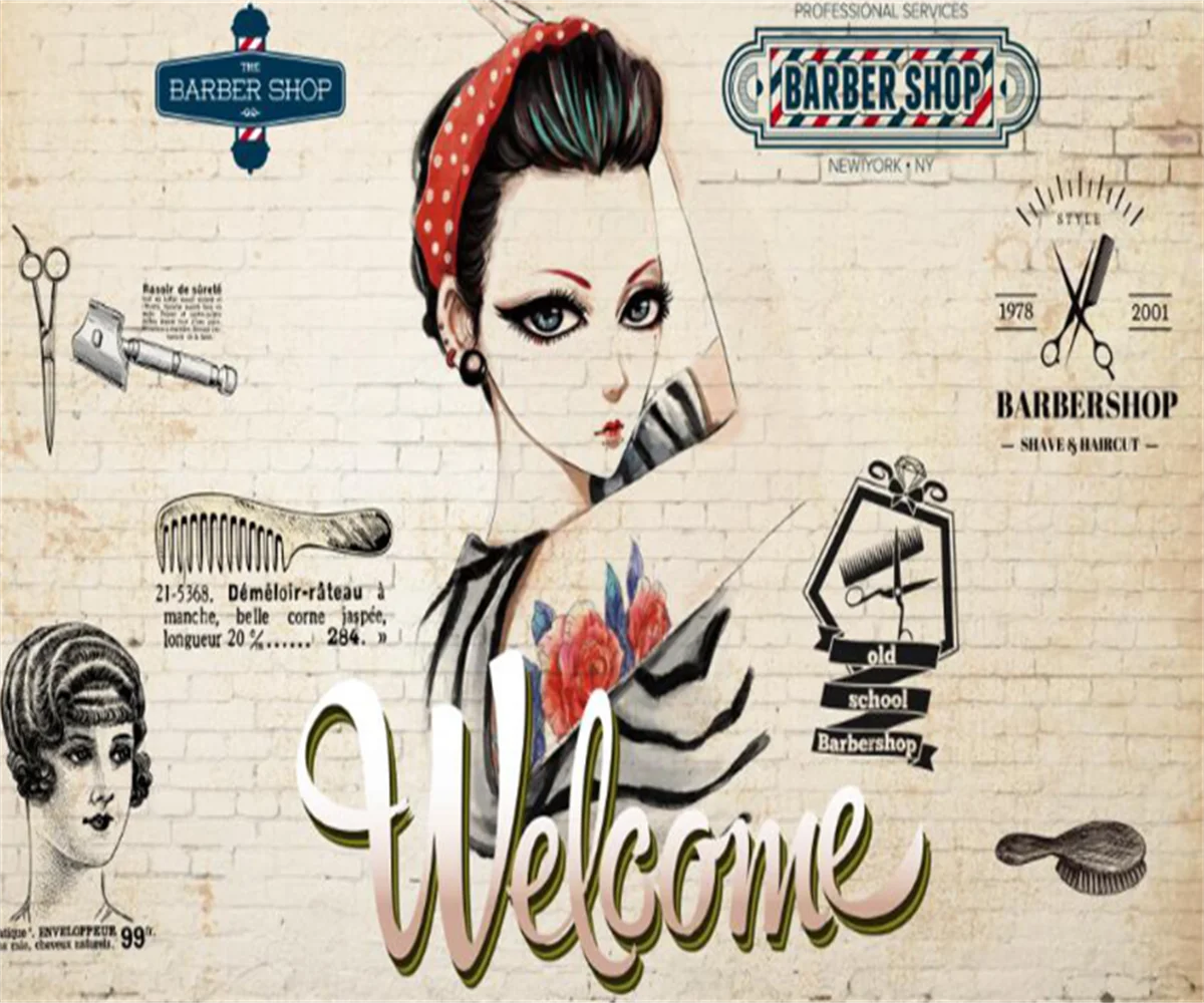 Европейская и американская кирпичная стена в стиле ретро Парикмахерская