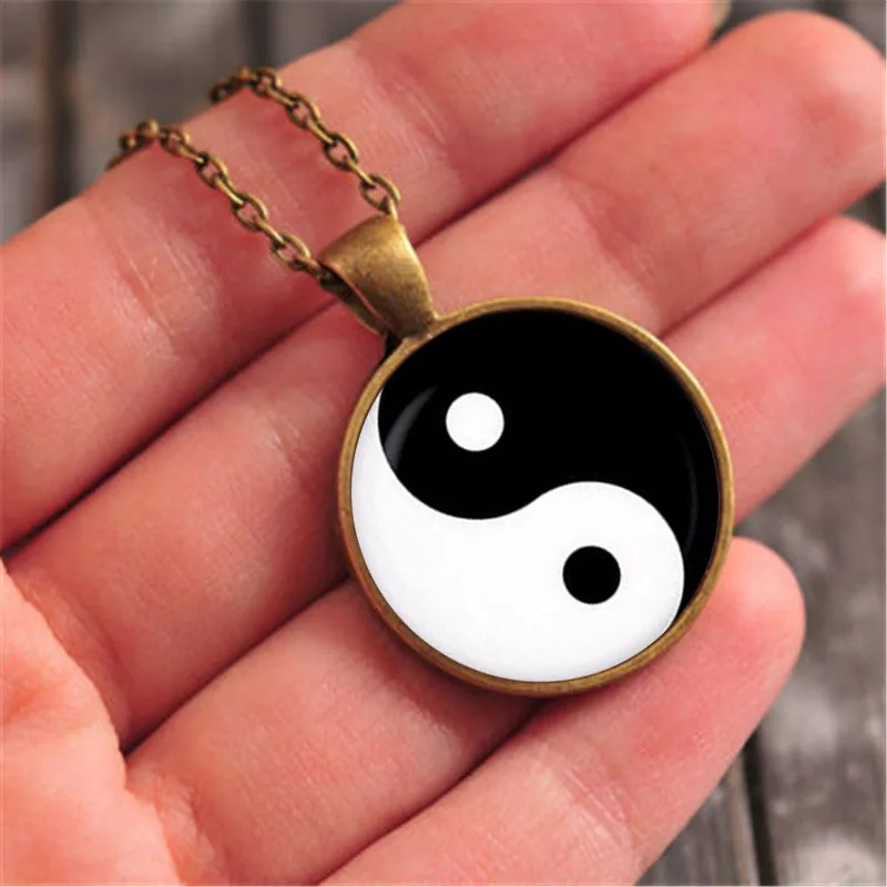 Стеклянный кабошон подвеска ожерелье YinYang TaiChi Художественные изображения Модная