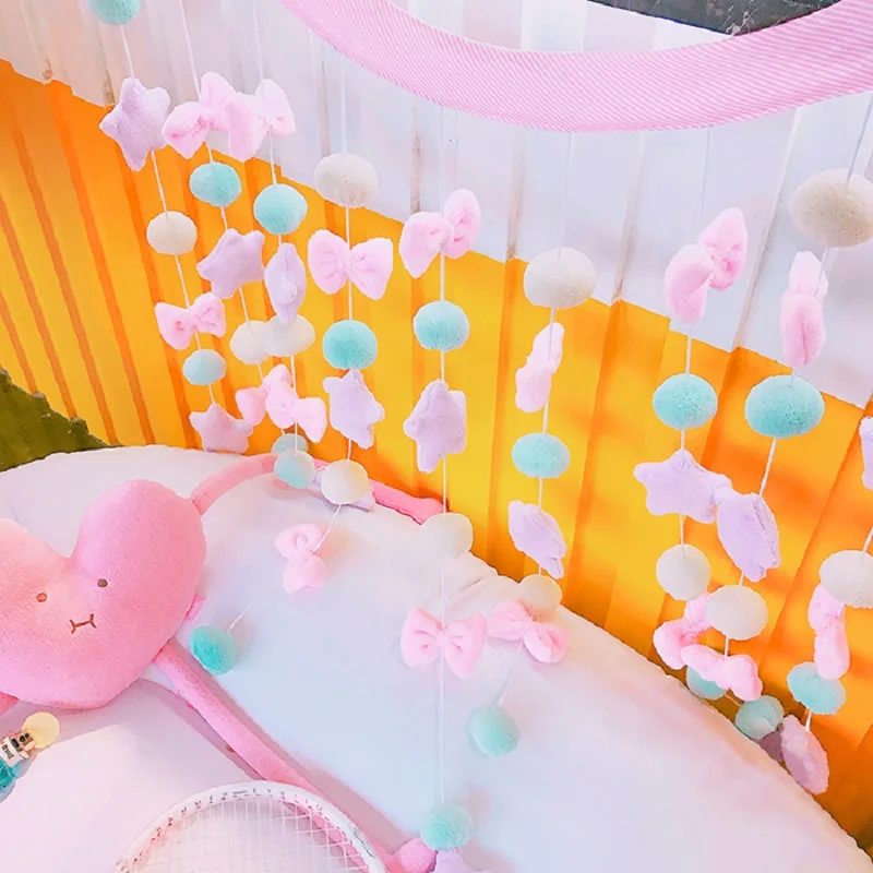 Корейские шторы со звездами украшение для спальни девочек прозрачные с бантом