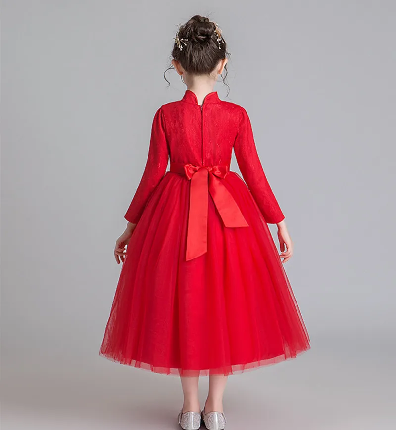 Платье принцессы с аппликацией и длинным рукавом сетчатая пачка бисером