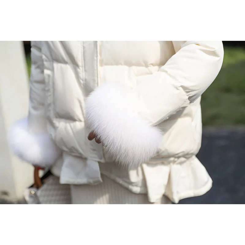 

Women Artificial Removable Fox Fur Collar Winter Graceful Jacket Wear Coats Student Mid-Long Ruffle Down Cotton Outerwear