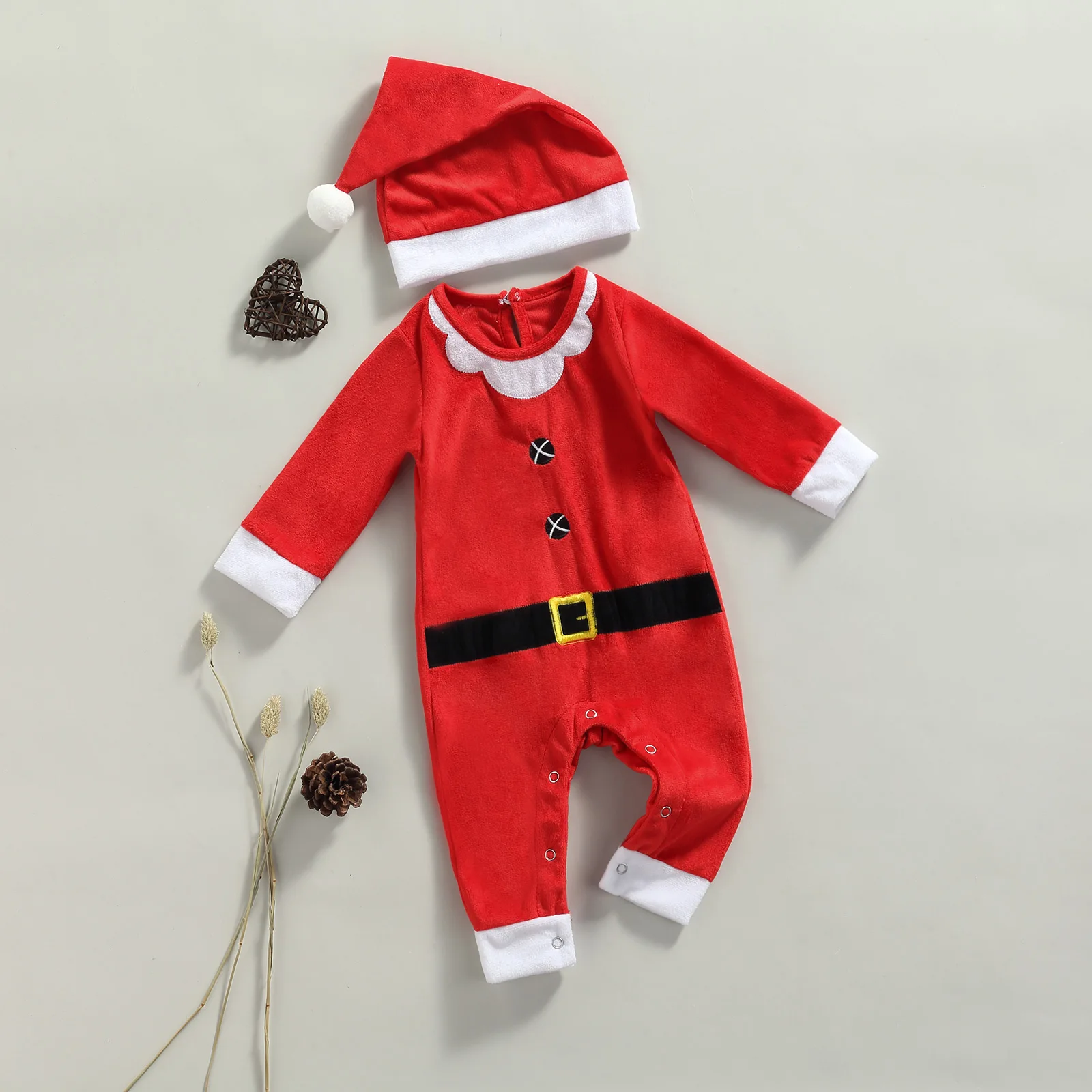 

Christmas Newborn Baby Rompers Outfits Toddler Infant Long Sleeve Jumpsuit with Hat Set Santa Cosplay Costume Suits 2Pcs
