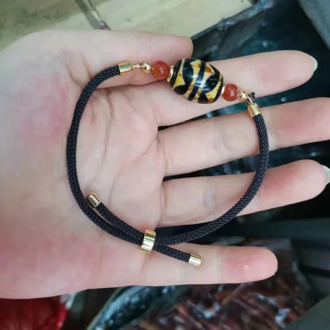 

1pcs/lot live hot sale thick rope agate dzi diamond double tiger tooth bodhi heart dzi bead natural agate bracelet accessories