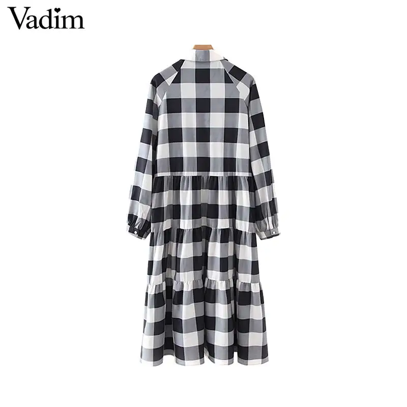 Женское элегантное платье vadim в клетку миди с длинным рукавом и отложным