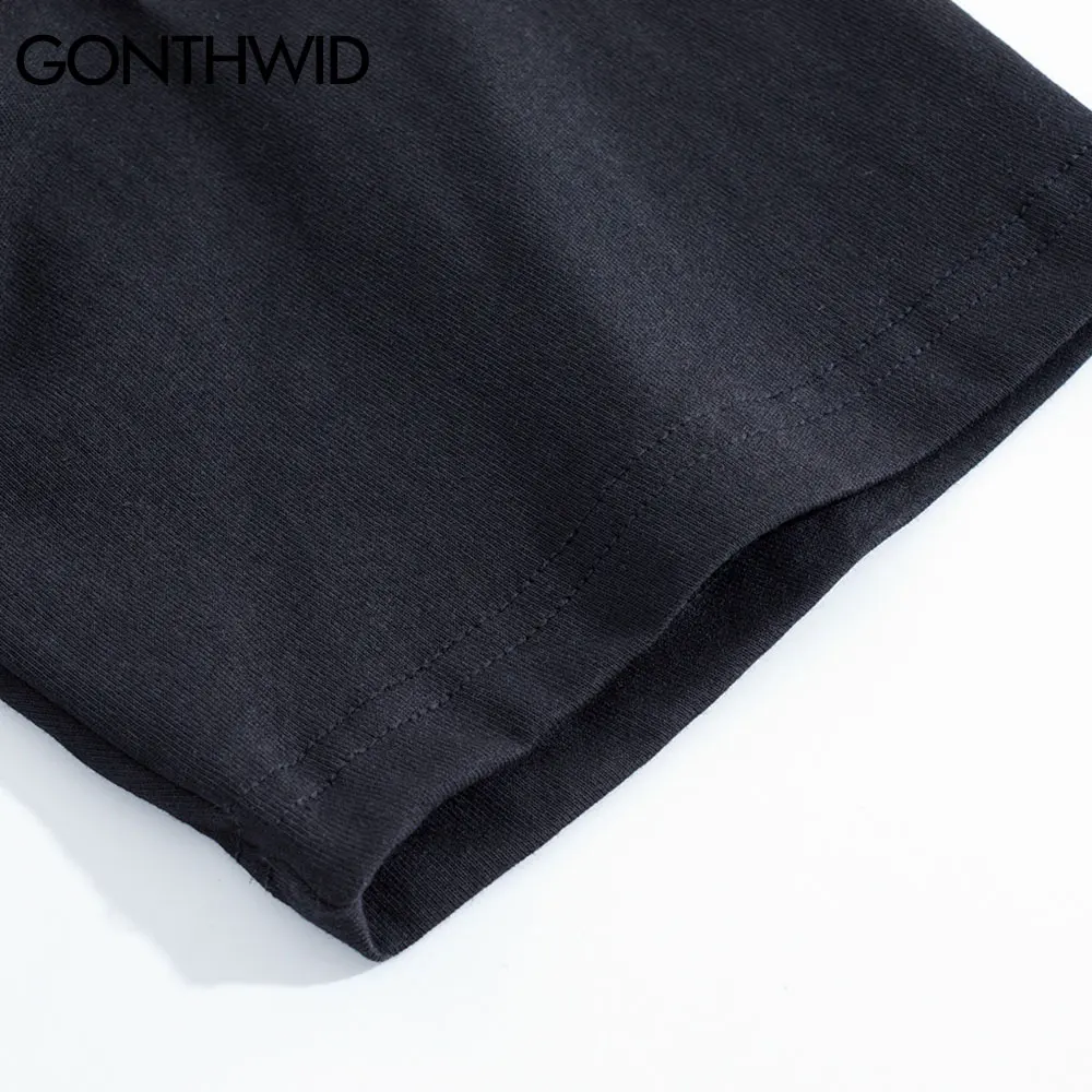 

GONTHWID Tees Shirts Hip Hop Hand Puppet Lightning Punk Rock Gothic Tshirts Casual Loose Fashion Streetwear Casual Cotton Tops