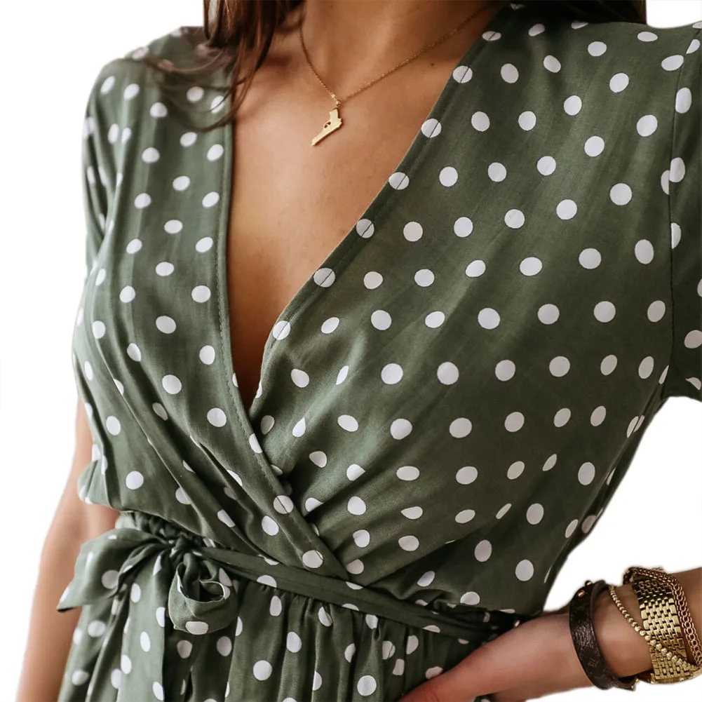 Женское платье в горошек с оборками летнее уличное сексуальное повседневное