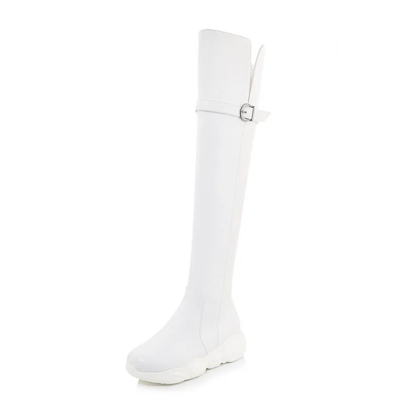white ASUMER/Большие размеры 34-46, модные сапоги выше колена женские сапоги на плоской платформе с круглым носком зимние теплые сапоги с искусственным мехом - Цвет: white
