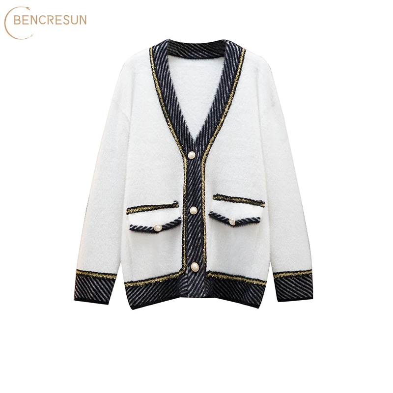 

Casual Plus Size Women Knitted Cardigan Sweater Autumn Winter New Loose and Comfortable Frill Tie Button Pocket Sweater Jacket