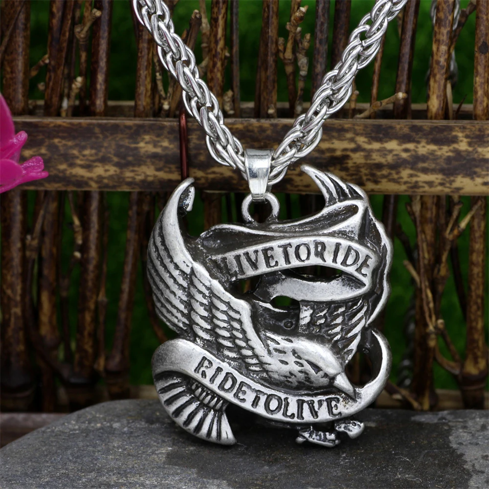 

Hot Sale Stainless Steel Punk Rock Titanium Steel Platinum Letter Eagle Pendant Men's Necklace