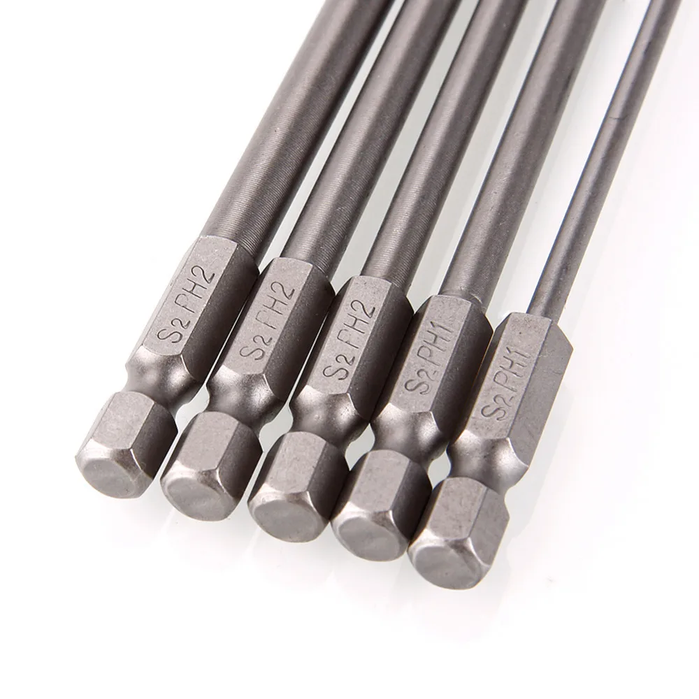 

5Pcs/Set Shank 1/4" S2 Steel 150mm Long Magnetic Hex Cross Head Screwdriver Screw Driver Drill Bits Set #246979