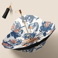 3 folding 16k ink painting style manual umbrella rain women large umbrellas with wood handle strong wind resistant girl parasol