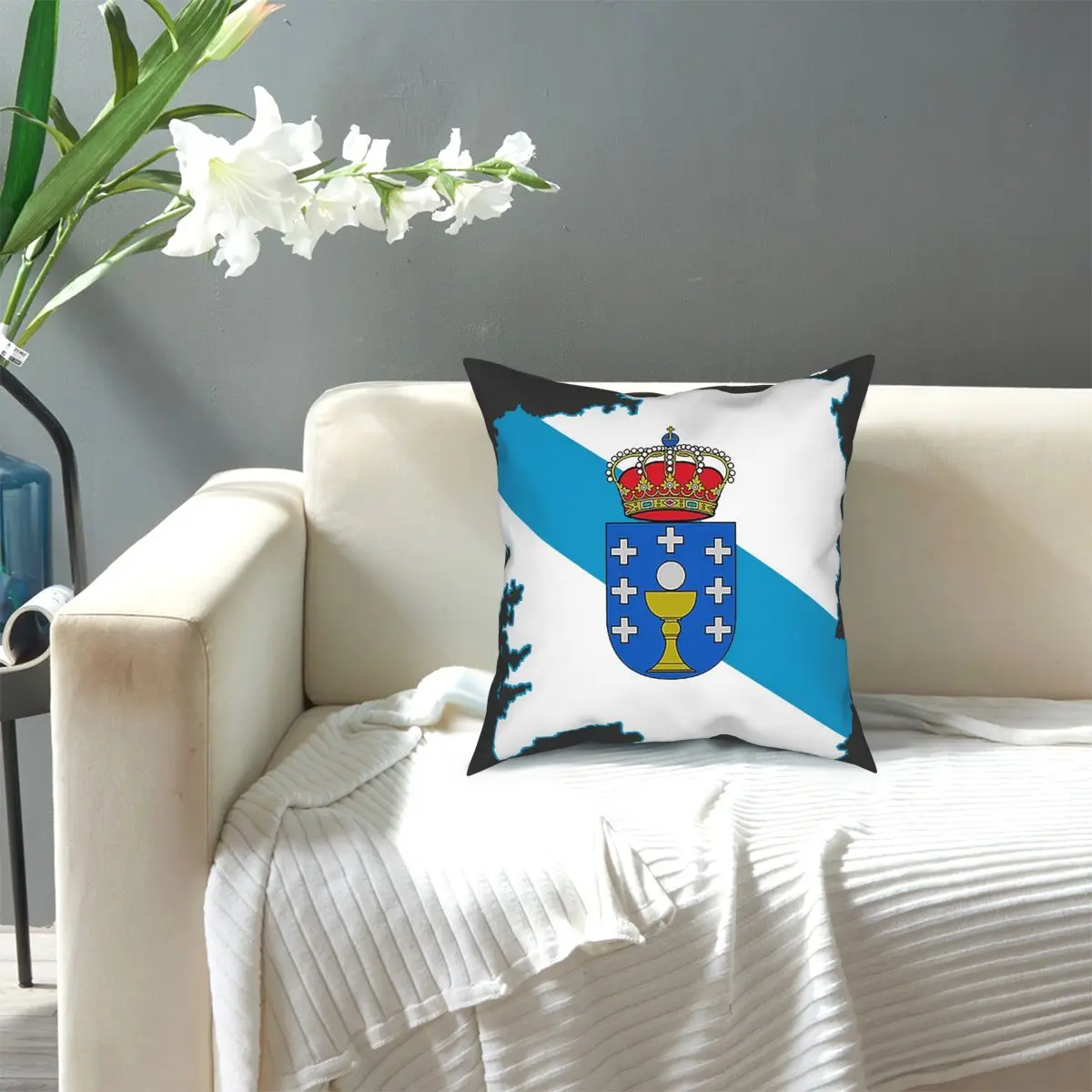 

Galicia Map Flag Throw Pillow Cover Decorative Pillow Customized Pillowcase