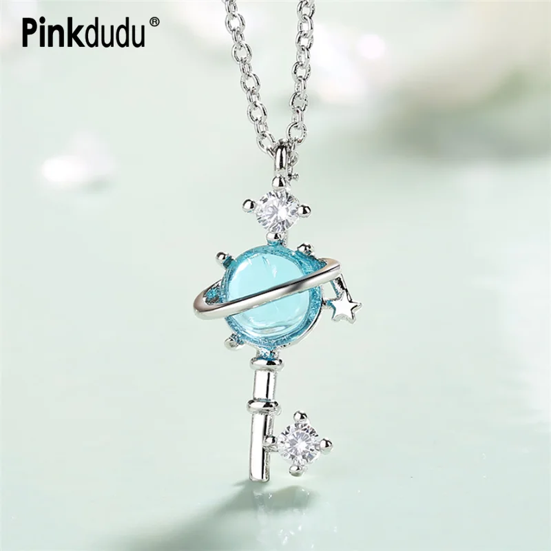 Pinkdudu корейский дизайн длинная золотая цепочка синие кристаллы ожерелья