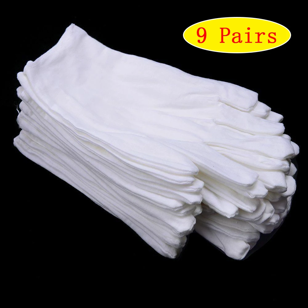 

5/9Pairs White Cotton Work Gloves for Dry Hands Handling Film SPA Gloves Ceremonial High Stretch Gloves Household Cleaning Tools