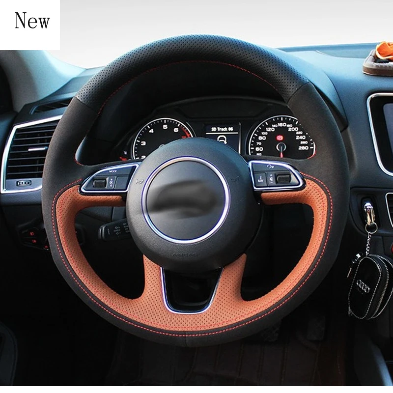 

for Audi A1 A3 A8L S5 S7 SQ5 TT R8 Hand-stitched Leather Suede Car Steering Wheel Cover Set Car Accessories