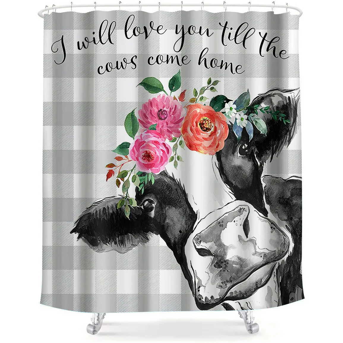 

Funny Flower Highland Cow Theme Shower Curtains Farm Animal 3D Print Waterproof Cloth Bathroom Curtain Set Bathtub Art Decor